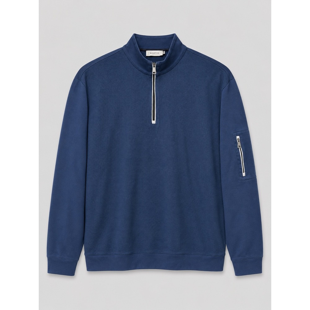 Bugatchi‎ Mens XXL Navy Blue Quarter Zip Pullover Textured Mesh Panel Sweatshirt